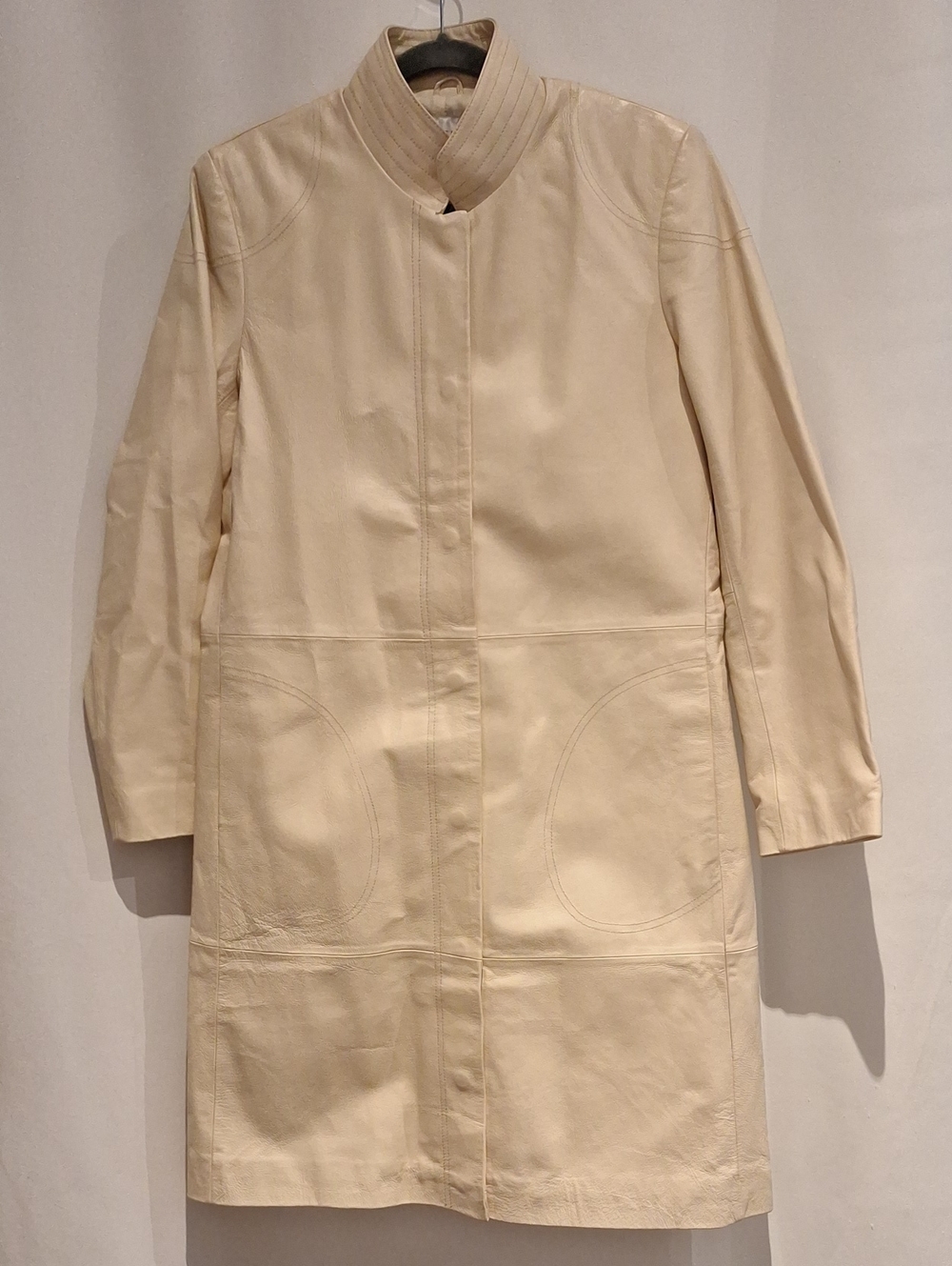 Newport News Cream Long Leather Coat - Women